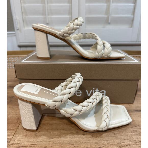 Dolce Vita Pang Heeled Sandals Ivory Stella Size 8 NIB Braided Slip On Strappy - Picture 2 of 13